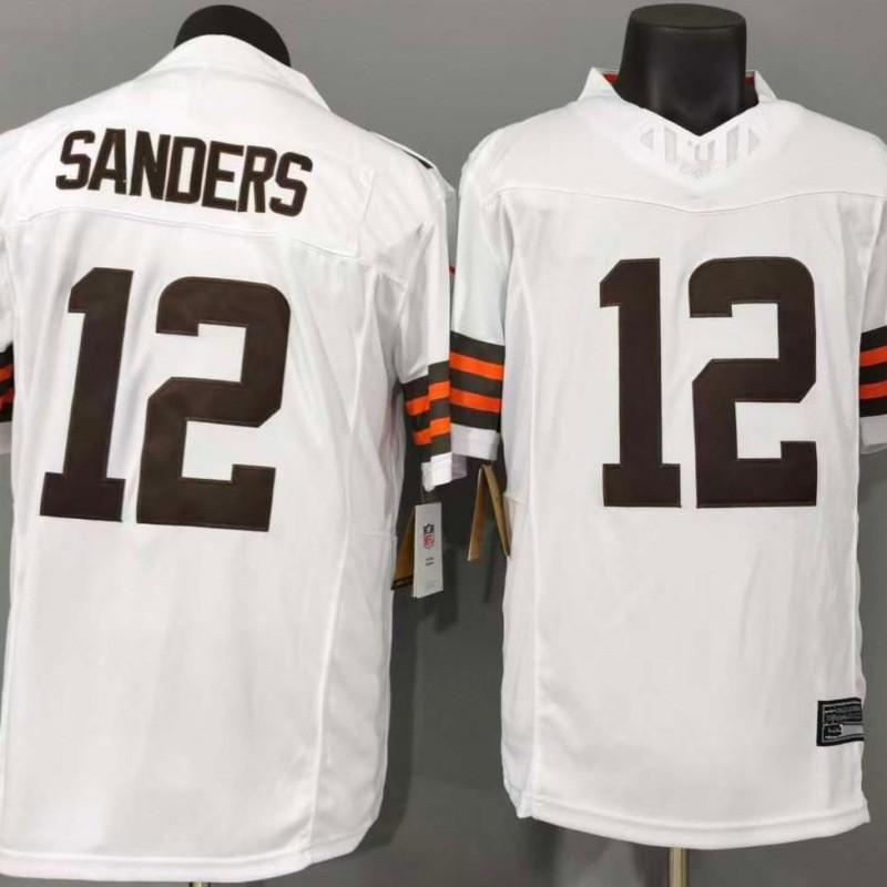 Custom Embroidered Cleveland Browns 12 Sanders Rugby Jersey White Regular Fit Mens Sports Fan Apparel
