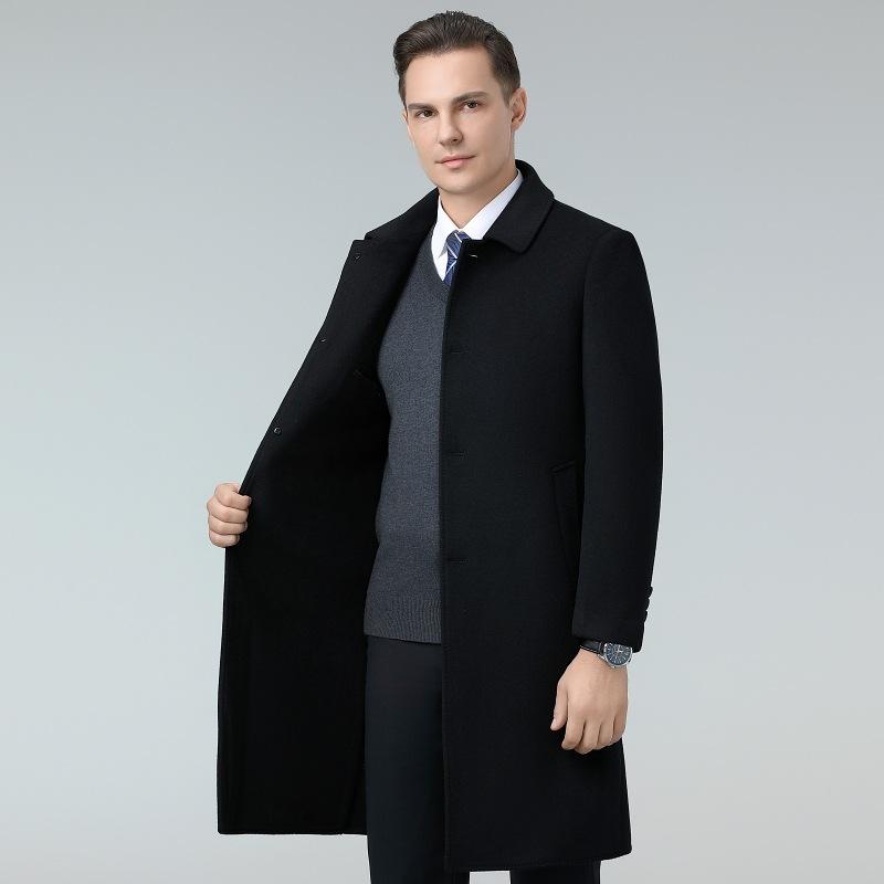 New Autumn and Winter Double-sided Wool Wool Coat for Men's Middle-aged Daddy Outfit Thickened Warm Mid-length Wool Coat