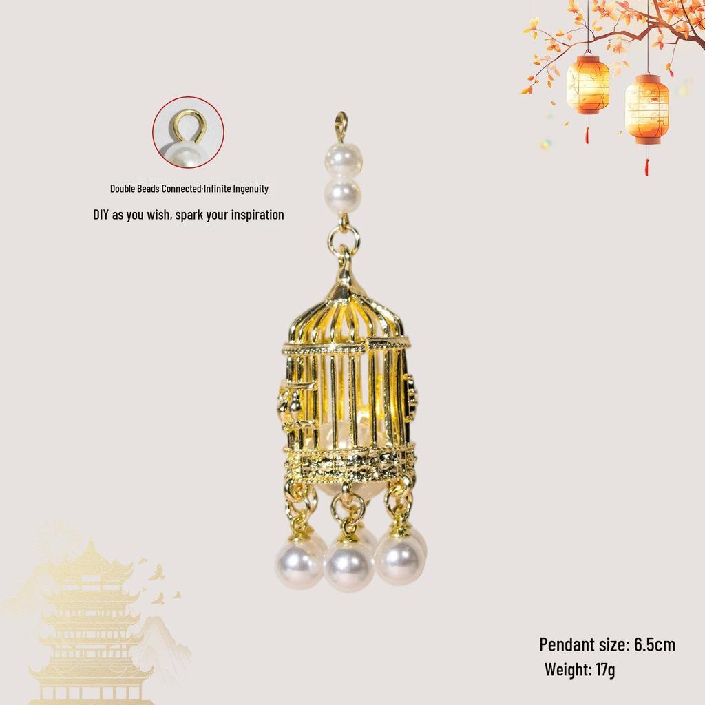 Luminous DIY Palace Lantern Fan Pendant Magnet Keychain Ornament - Ancient Style Accessory