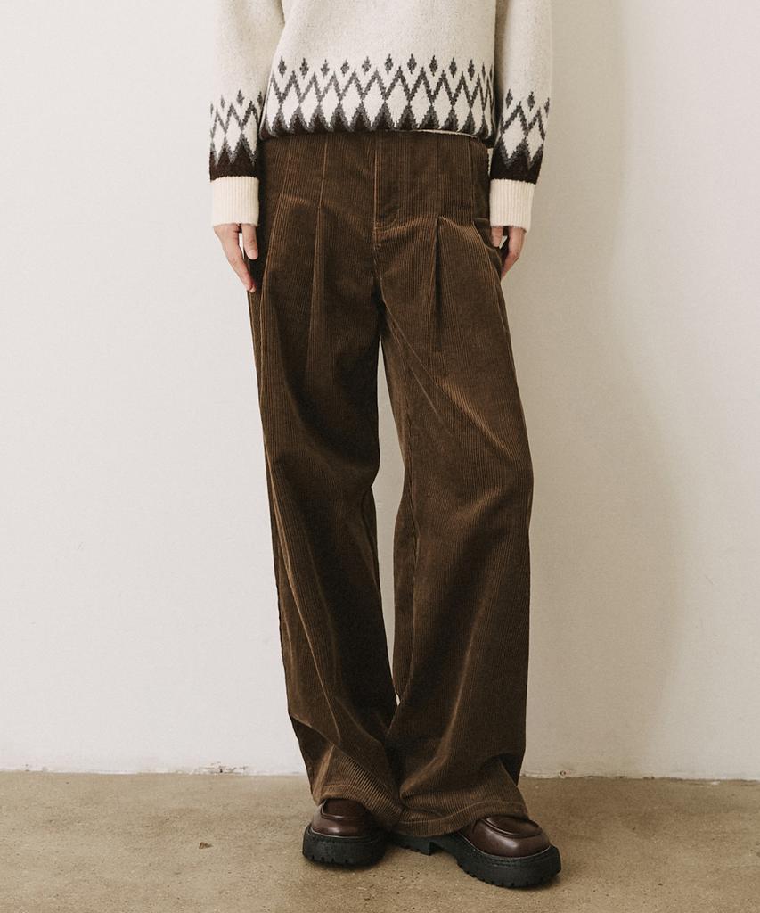 LEFTSEOUL Corduroy Double-Pleated Wide Pants [Brown]