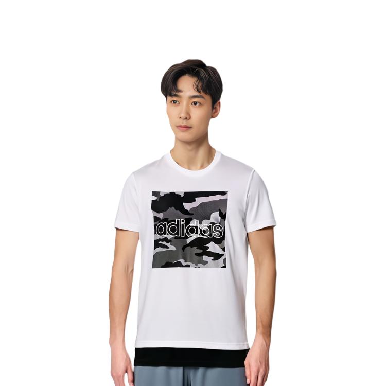 adidas T Shirts Men's White Crew Neck Moderate Straight Fit FM6102