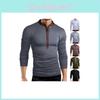 Premium Quality T-shirt Men Fashion Button Front Long Sleeve V-neck Solid Casual Slim Fit