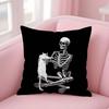 Creepy Skeleton Cat Halloween Pillow Case Short Plush Double-Sided Print Square Throw Pillow Covers Sofa Home Cushion Decor