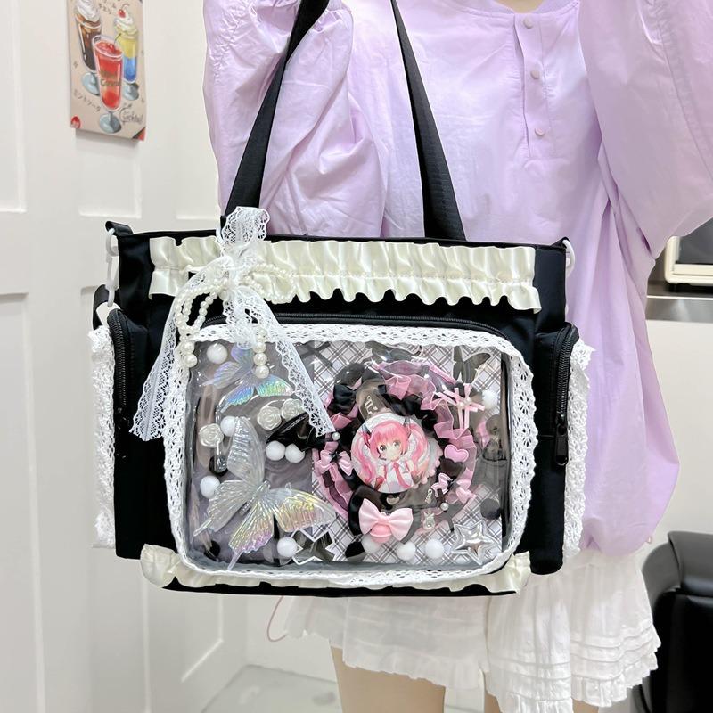 Cute bow pain bag tote bag Japanese JK sweet girl two-dimensional transparent small food allowance bar millet girl