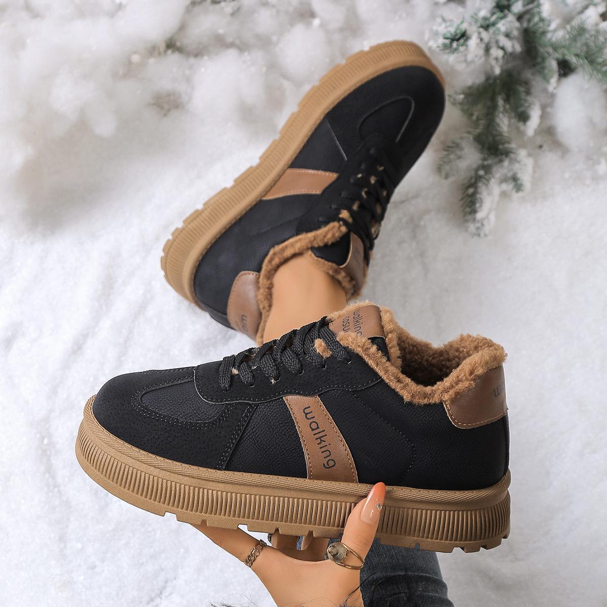 

Women Platform Casual Shoes 2026 Winter New Comfortable Plush Thicken Warm Sneakers Height Increase Non Slip Lace Up Board Shoes 36 чёрный