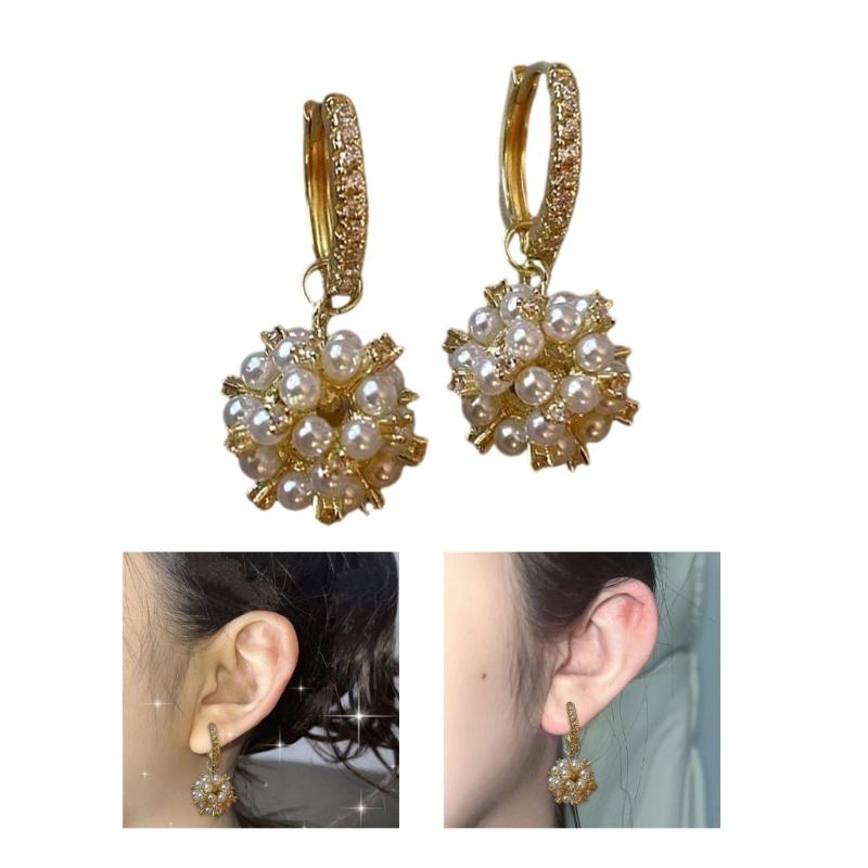 Pearls and Zircon Hoop Earrings for Women Fashionable Drop Ear Rings Rhinestones Ear Pendants Elegant Evening Jewelry