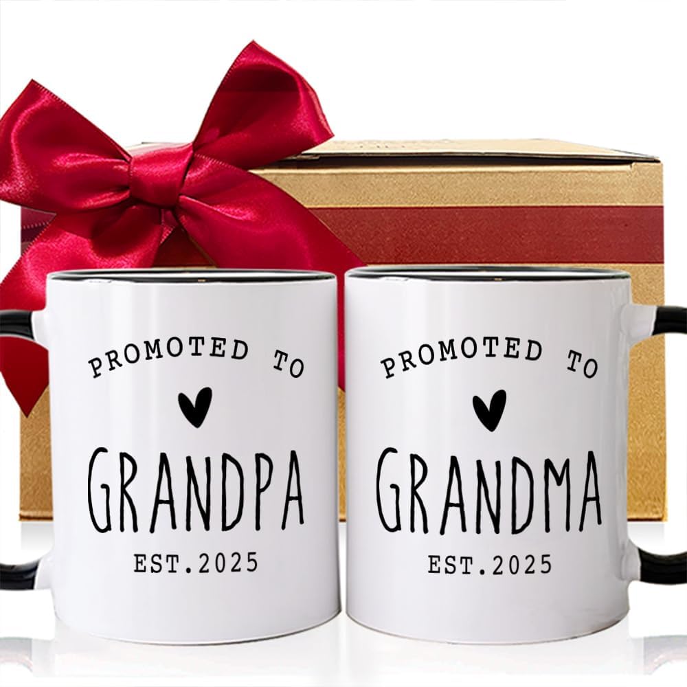EST 2025 Grandpa Grandma Mugs Set Gift for New Grandparents, Promoted to Be Grandpa Grandma Gifts, Valentine s Day Gift, Pregnancy Reveal