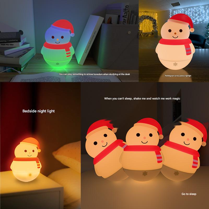 Cute Snowman Night Light Bedroom Silicone Nursery Tumbler Nightlights Bedside Touch Lamp for Baby Children Girls Christmas Gift