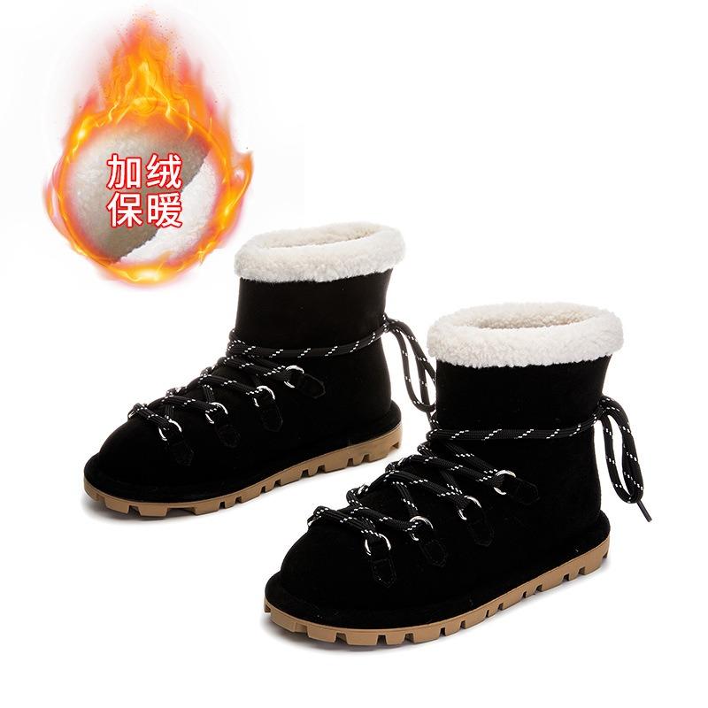

Leather snow boots women s winter new velvet thermal straps short boots casual versatile thick-soled Martin boots women 35 чорний
