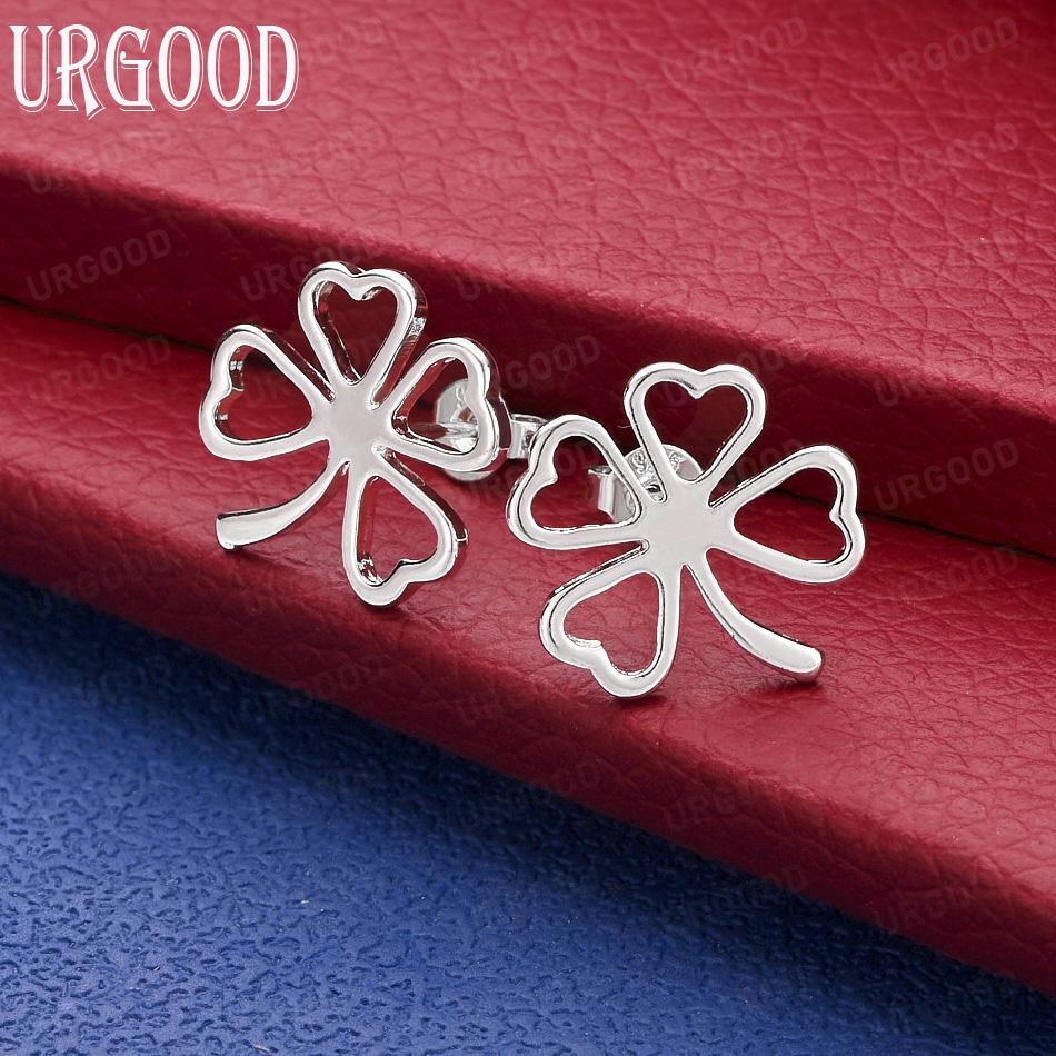 925 Sterling Silver Fashion Gift Four Leaf Clover Piercing Earrings Wedding Jewelry