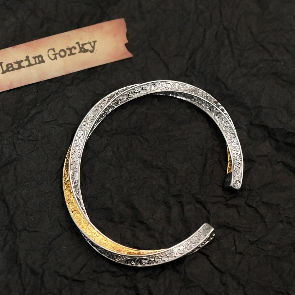 Tang Grass Pattern Mobius Bracelet Women'S Opening Adjustable Fashionable Retro Old Ancient Gold Pattern Bracelet