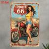 2D Flat, 1pc Vintage Metal Decorative Sign |route 66 Cycling Wall Decoration |Durable, Pre Perforated, Easy To Hanging, 20x30cm
