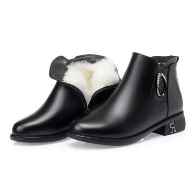 Winterstiefel für Damen, Schneestiefel, Damen, echtes Leder, rutschfest, für Damen, lässige Stiefeletten, warme klobige Stiefel für Damen