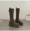 Bottes Hautes Femme Nouvelles Bottes Élastiques Tricotées Style Rétro à Semelles Épaisses Longueur Genou Élégantes et Chaussures Femme