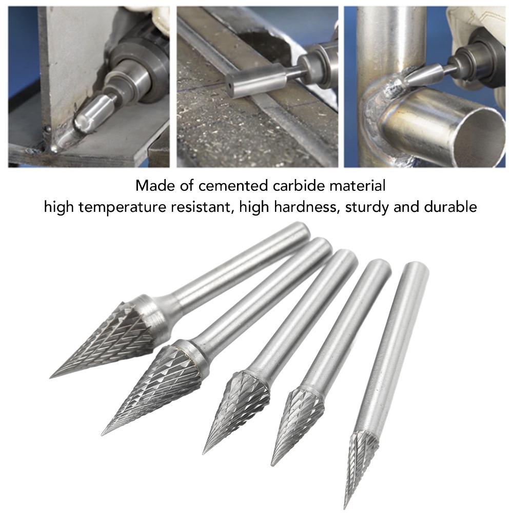 5PCS Double Cut Carbide Rotary Burrs 6mm Shank Carbide Burr Set Carbide Cutting Heads  Auto Shop