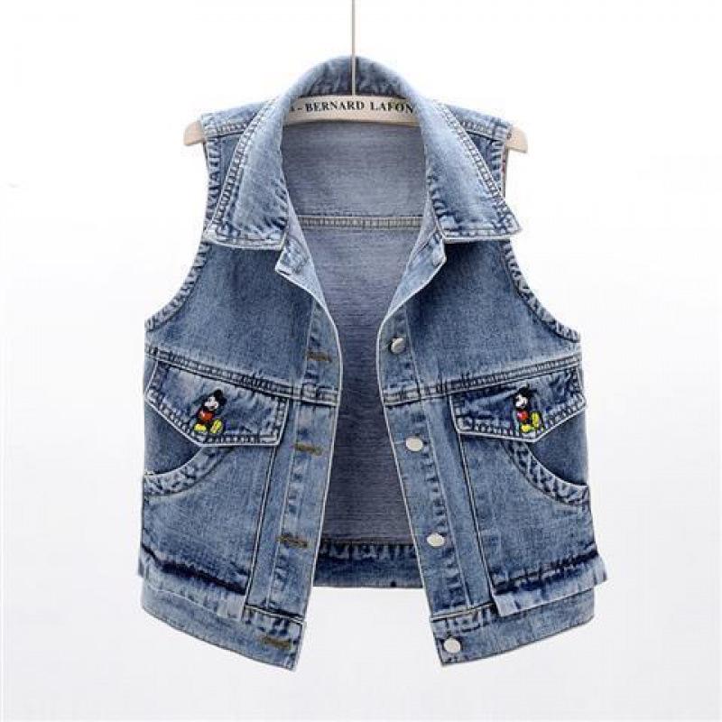 

2025 Korean Style Rhinestone Flower Denim Vest - Women s Trendy Sleeveless Jacket Top M (85-95 catty)