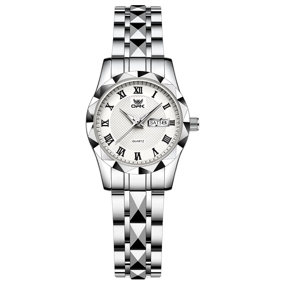 Japanese Quartz Women s Watch Silver Stainless Steel Round Face 28mm Calendar Date