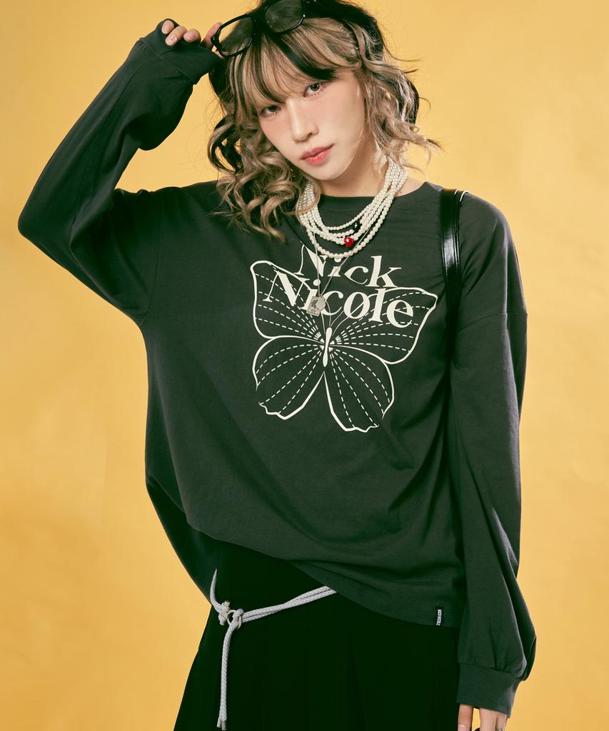 Nigaennikol Butterfly Signature Ls Top_Charcoal Cream