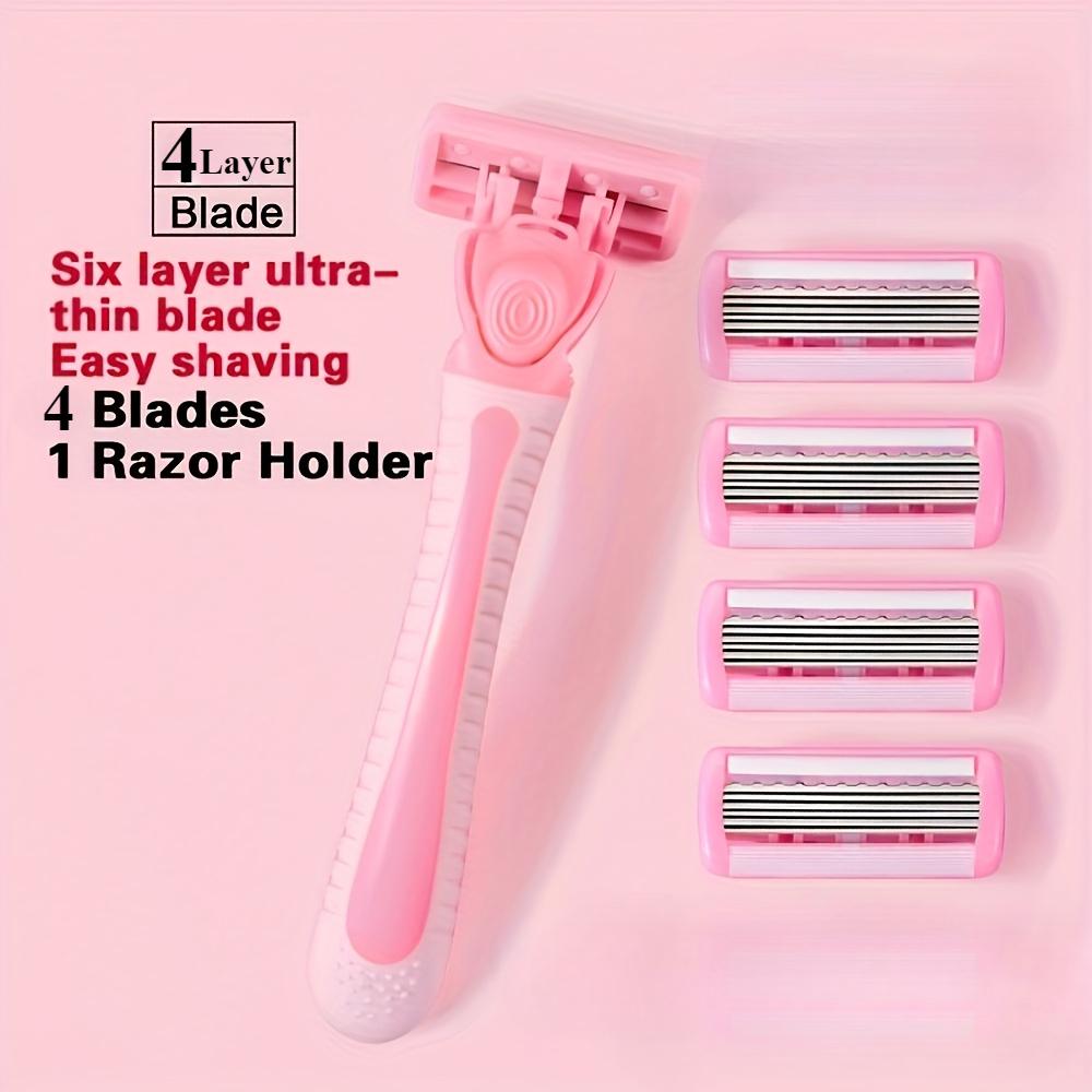 

Женская безопасная бритва, 4-лезвийная бритва, нержавеющая сталь, ручное бритье, подходит для нейтральной кожи розовый