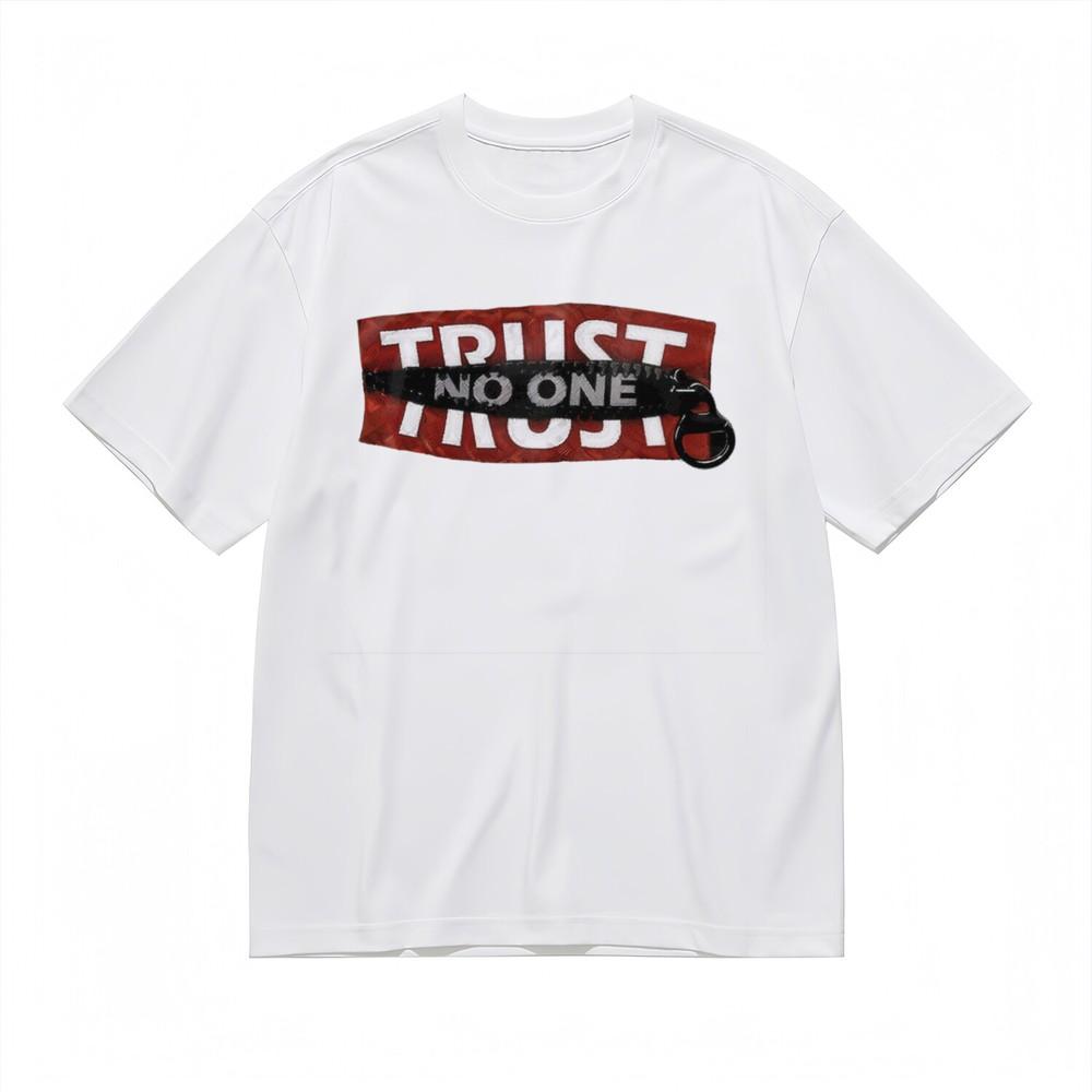 

Women s Classic T-Shirt Dystopian Zipper Art Red Block Text Cotton Tee S