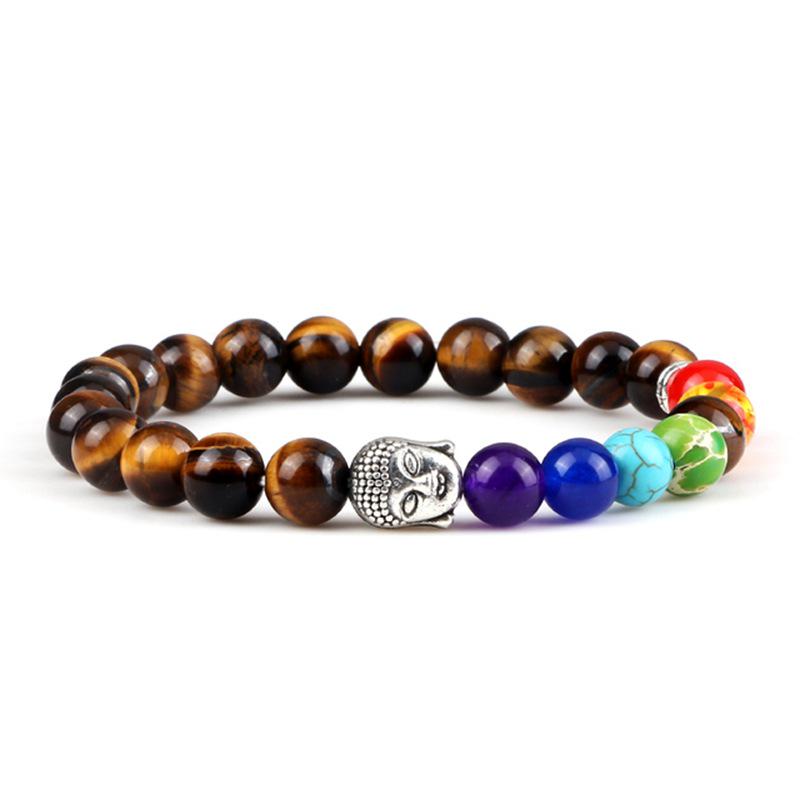 Trendy Women's Elastic Beaded Bracelet with Buddha Head - Multicolored