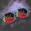 Women Men Strawberry Lapel Pin Black Cat Badge Pin Cat Brooch Lapel Brooch Enamel Pin Brooches Pin