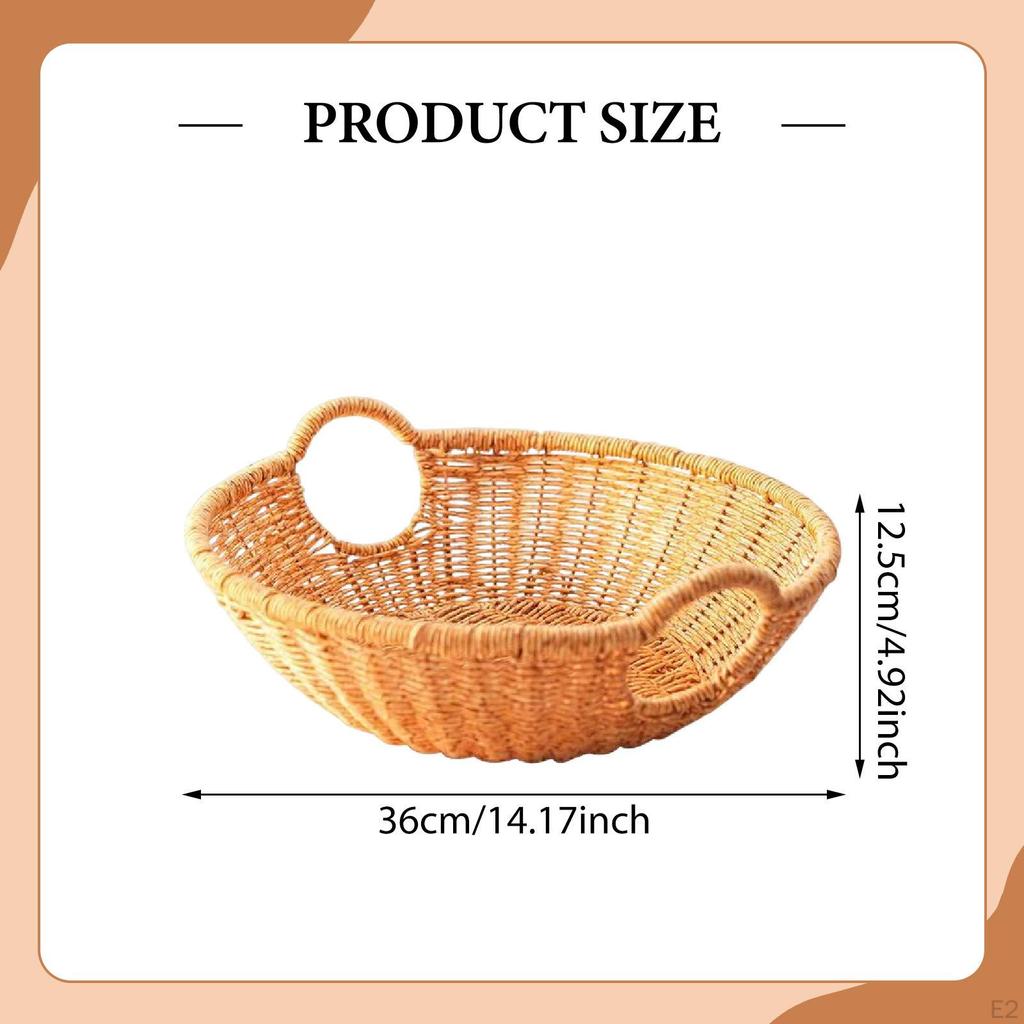 Handgeflochtener Obstkorb Schüssel Küchenarbeitsplatte Dekorativ Haushalt mit Doppelgriff Aufbewahrung