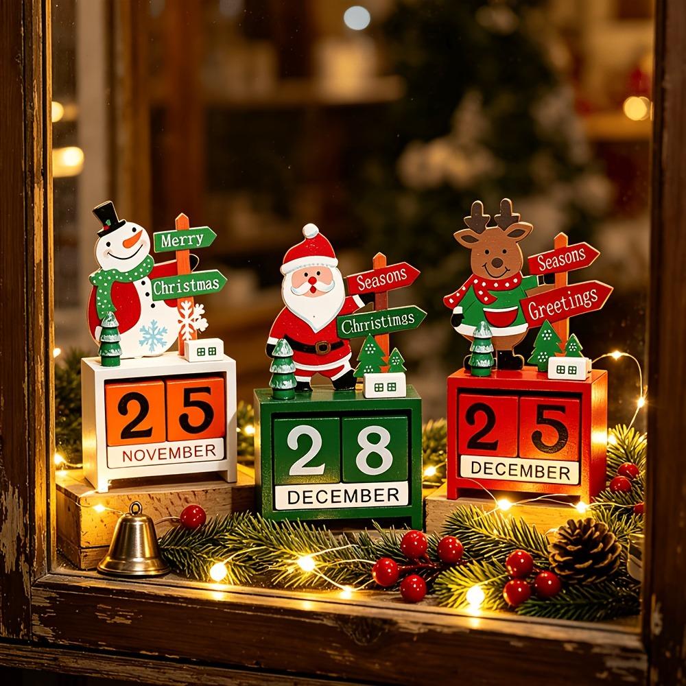 Countdown Christmas Winter Wooden Ornament Reindeer Santa Claus Sculpture Home Decor