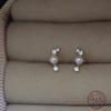 Exquisite Arc Shell Pearl Zircon 925 Sterling Silver Plated 14K Gold Earrings for Women Gentle Small Elegant Jewelry Accessories