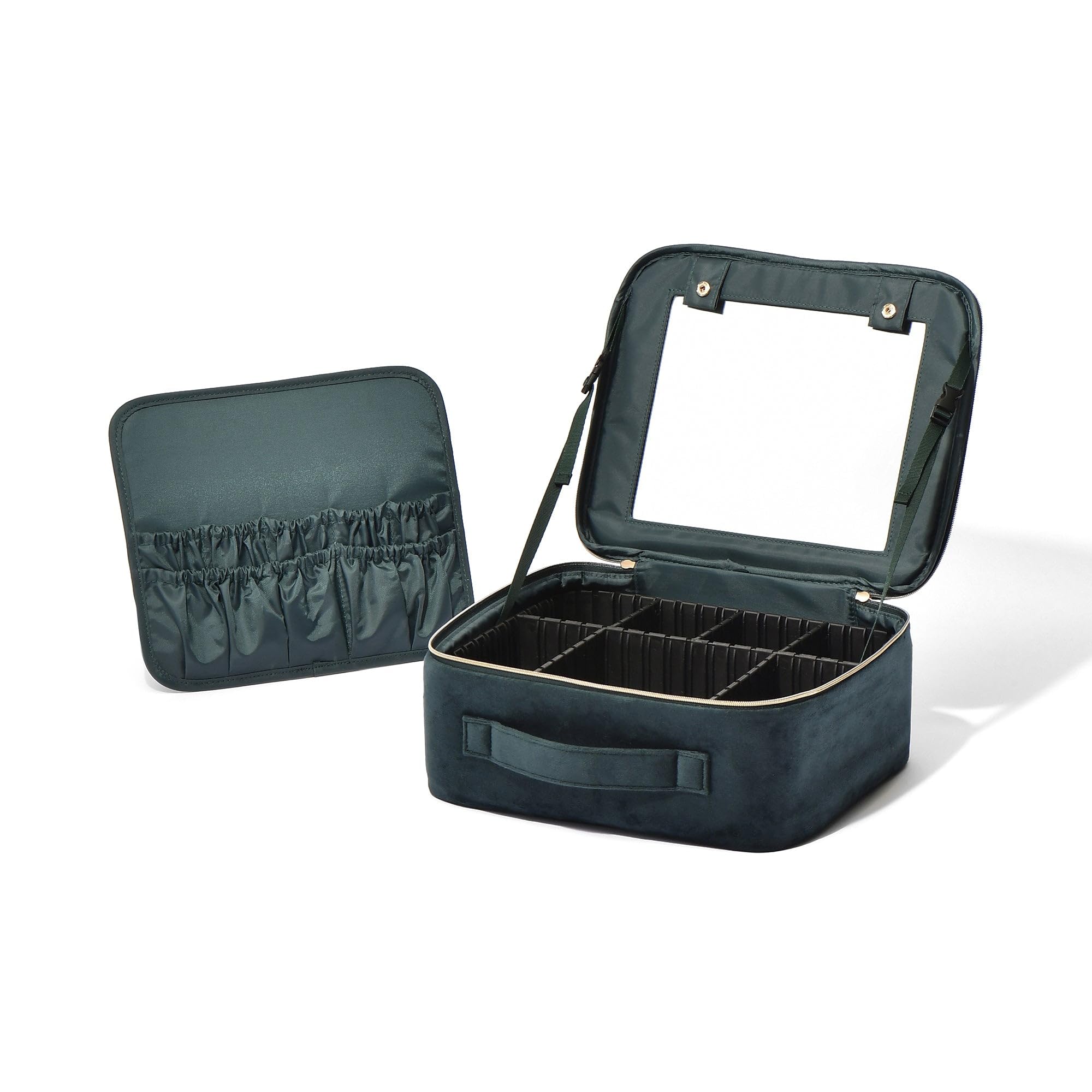 

Francfranc Velvet Ribbon Makeup with and Adjustable Cosmetic Mini Dresser Bag, Green, Dividers, Mirror, Angle, Box,