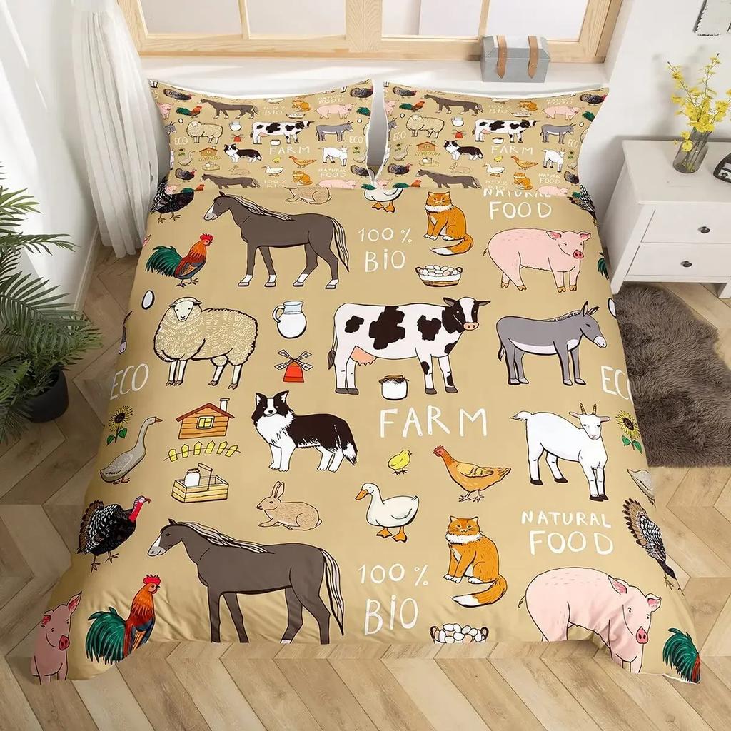 Vintage Rooster Hen Comforter Cover Farmhouse Cock Duvet Cover Farm Chicken Bedding Set King Chicken Coop Country Decor For Home