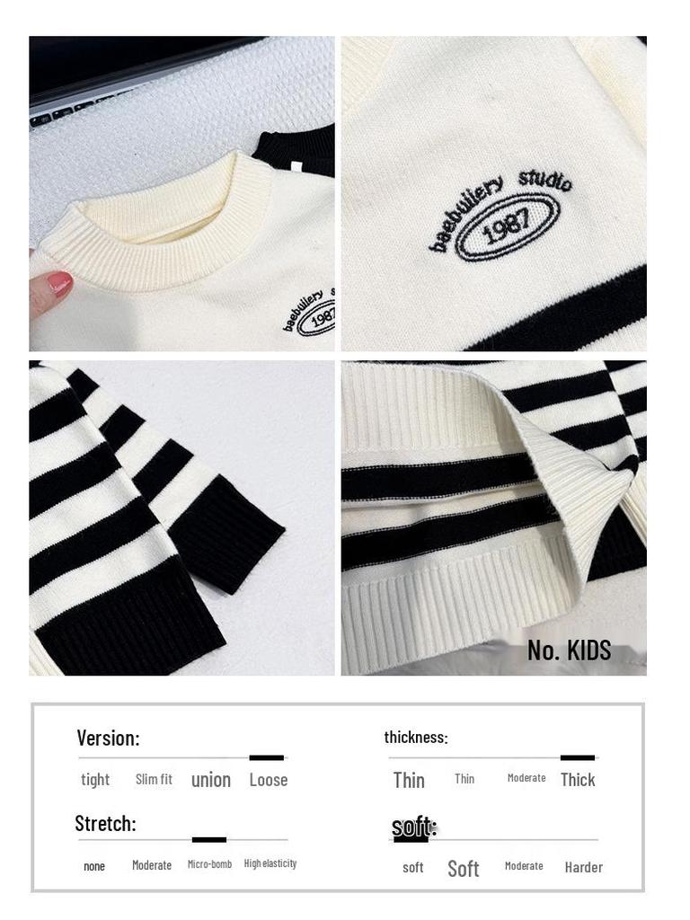 Striped Knit Sweater for Boys - Cozy Autumn/Winter 2025 Korean Style Pullover