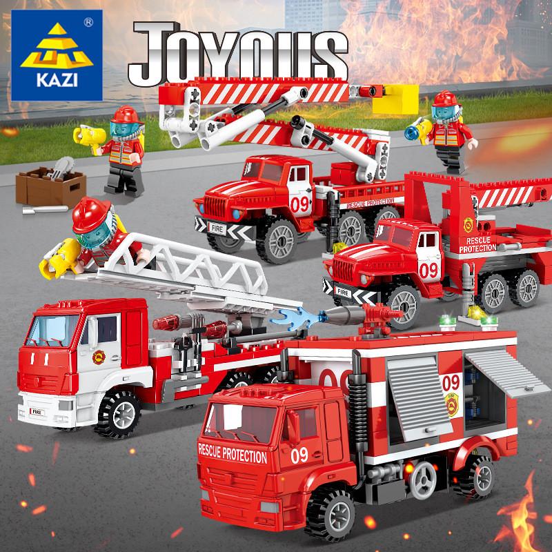 

KAZI городские пожарные строительные блоки спасательная лестница пожарная машина детские развивающие строительные блоки игрушки для мальчиков
