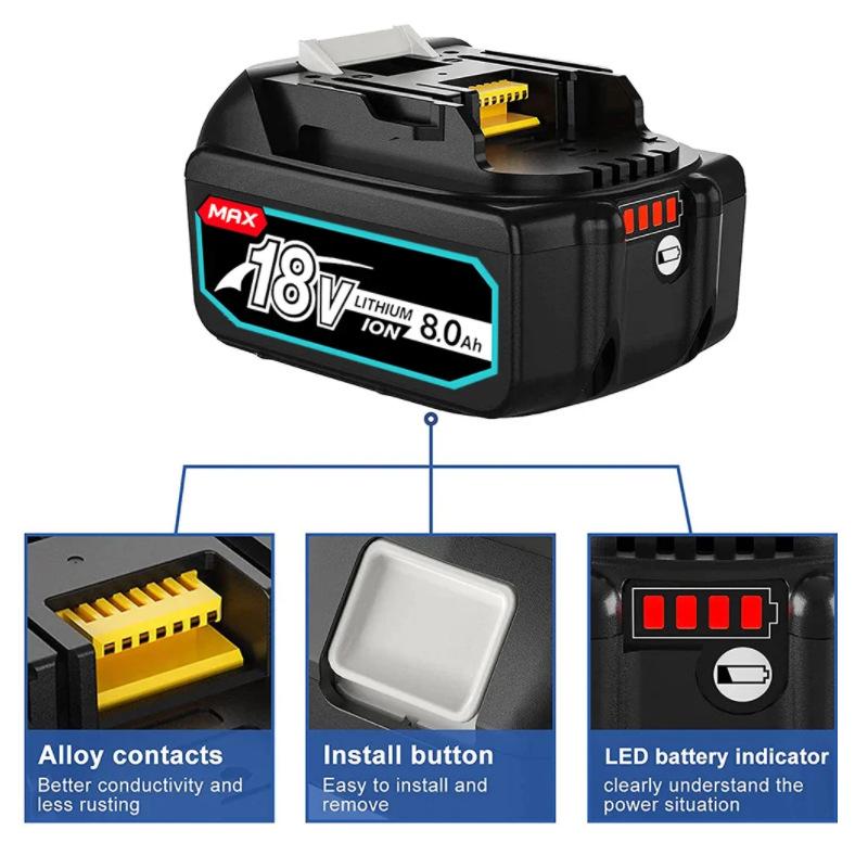 18V 8000mAh Lithium-Ion Replacement Battery for Makita BL1860B Power Tools