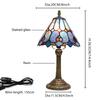 Baroque Style Stained Glass Table Lamp Night Light with 8 Inch Wide Blue Lampshade for Bedside Bedroom Living Room