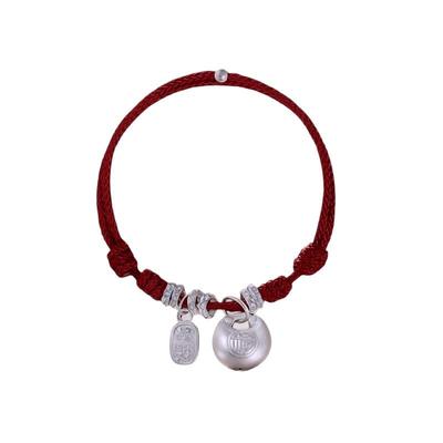 999 Sterling Silver Chubby Fu Fruitful Red String Bracelet for Men & Women - New Chinese Tibetan Style