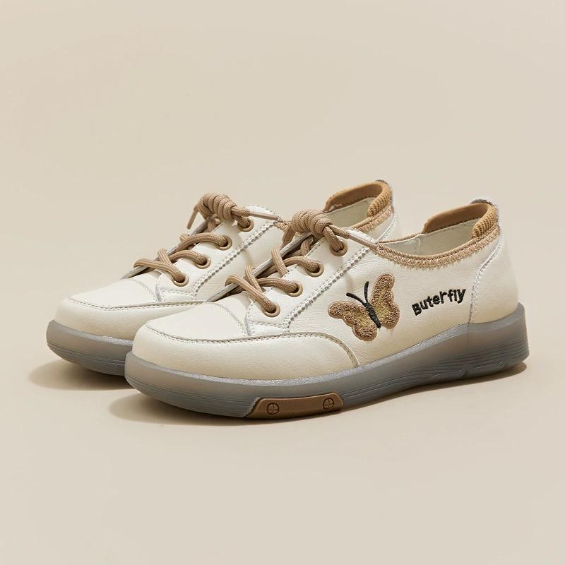 

Модные женские кроссовки GKTINOO 2025 Весна Новые Натуральная кожа Лоферы Женские Повседневные Мягкая подошва На шнуровке Женская Белая обувь Большой размер 265