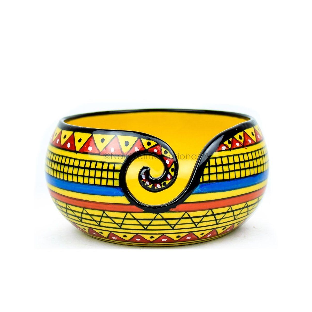 

Керамическая привлекательно расписанная вручную великолепная каменная чаша для хранения клубка пряжи с инновационным дозирующим завитком (Африканский желтый, средний)