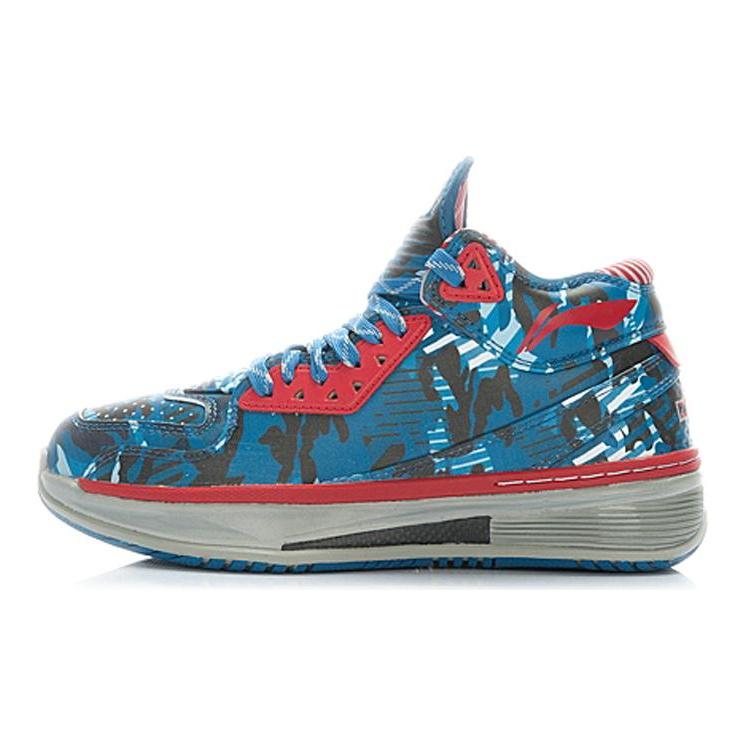Li Ning WOW 2 Dämpfung Rutschfest Mittelhohe Basketballschuhe Herren Blau Camouflage ABAH017-12
