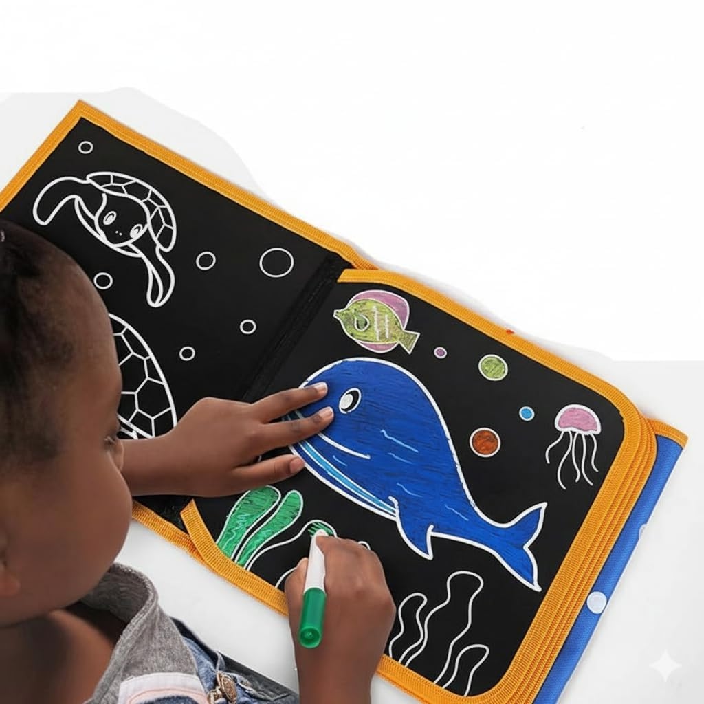

Avantara Creation 12 Pages Reusable Drawing Book for Kids with Water Coloring Pens Toddlers Doodle Board Travel Toy Children Art Learning Educati