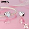 WOSTU 925 Silver Pink Heart Charms Lover Couple Wedding Pendant Opal Beads Fit for Bracelet DIY Valentine Gift
