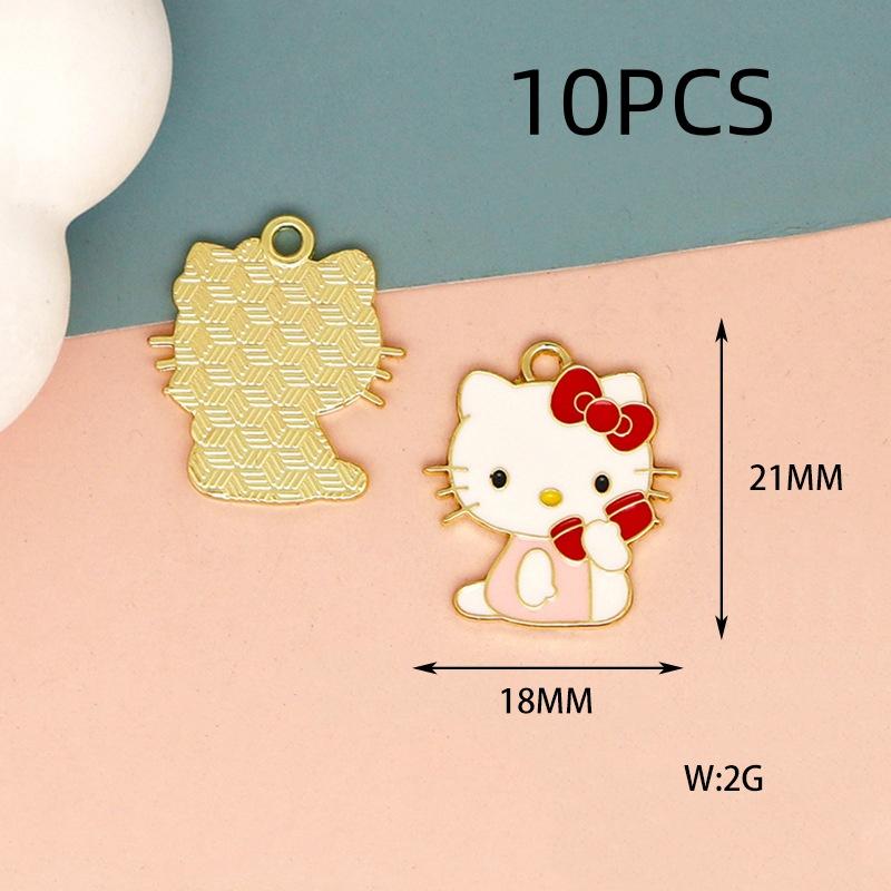 10PCS Alloy Cartoon Cat DIY Accessories Drip Oil Bag Clothing Keychain Jewelry Head Hand Rope Pendant Handmade Accessories