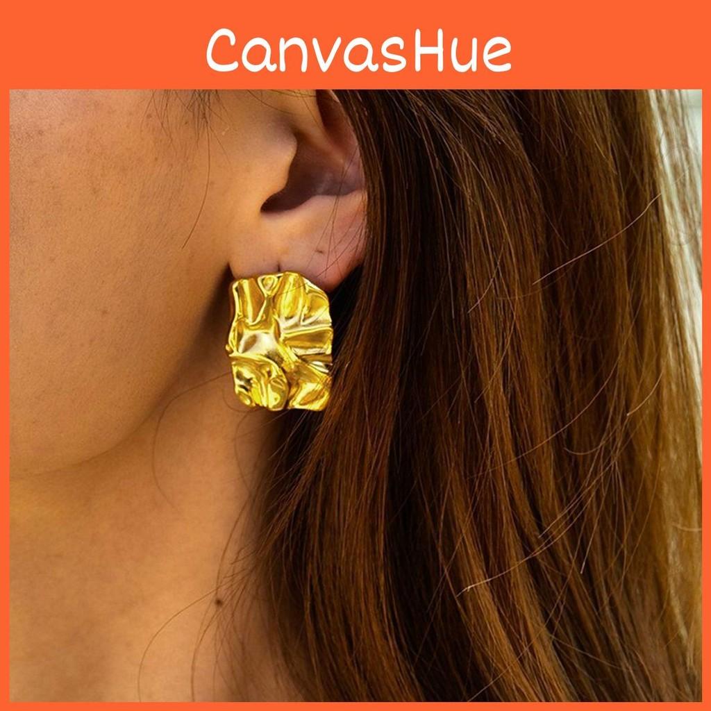 Gold Chic 18k And Silver Titanium Steel Earrings Featuring Modern Hammered Texture