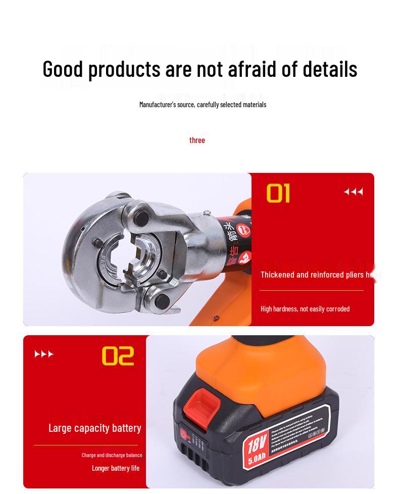 Rechargeable Multi-Spec Hydraulic Crimping Tool for Electric Wires – Portable Copper/Aluminum Terminal Pliers