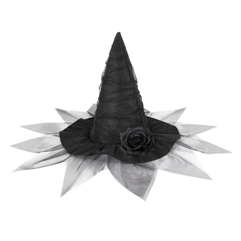 

Tulle Flower Witch Caps Dark Series Wizard Hat All Age Halloween Party Hat Role Play Witch Hat Cloche Caps Headwear 1