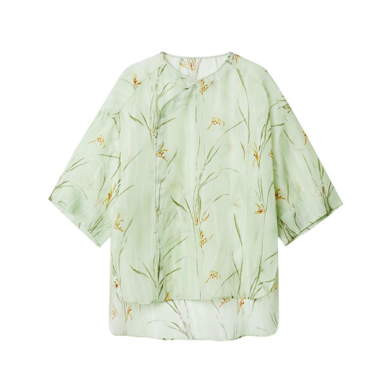 LANCY Women's Mulberry Silk Pine Branch Blouse