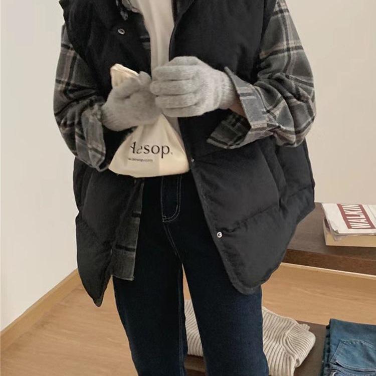 Women's Short Down Vest - 2025 Korean Style, Loose Fit, Sleeveless Jacket for Autumn & Winter