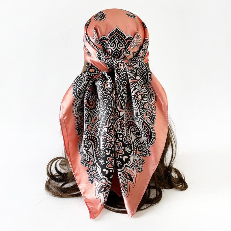 Cashew Flower Silk Scarf, 90cm Headscarf, Classic Printed Silk Scarf, Women’s Satin Square Scarf, Shawl