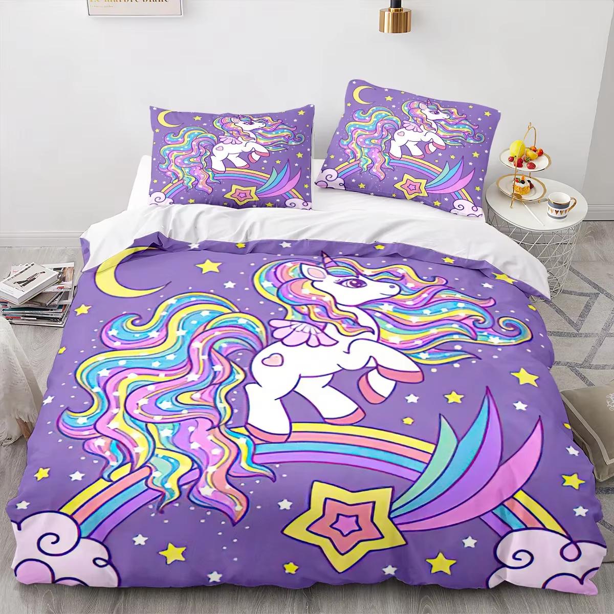 

Unicorn Duvet Cover Full For Kids Toddler, Girls Cute Unicorn Bedding Kids Room Decor Lightweight Quilt Cover 3 Pcs No Quilts EU Single(135x200cm)