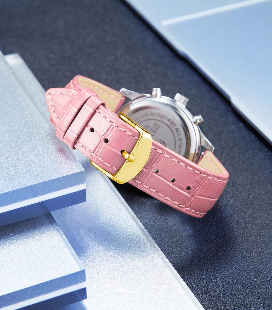 BINLUN Genuine Leather Watch Band, Replacement Watch Strap, Genuine Calfskin, Quick Release, Crocodile Pattern, 10 Colors, 13 Sizes, Unisex